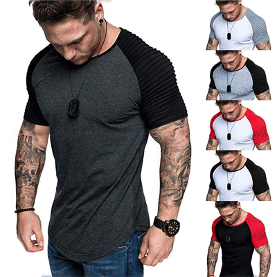 #ad Fashion Men#x27;s Casual Slim Fit Short Sleeve T shirt Bodybuilding Tee Muscle Tops $17.80