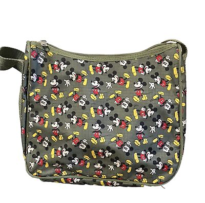 #ad Disney Mickey Mouse Shoulder Bag Purse Olive Green Vinyl Canvas Strap 10.5x9x4” $9.99