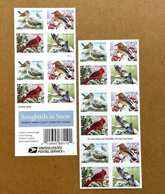 #ad Sheet of 20 Songbirds in Snow Stamp 1 Booklet Postage Invitations Stamps $13.20