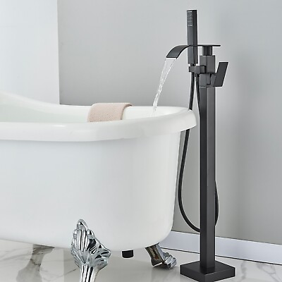 #ad Freestanding Bathroom Bathtub Faucet Floor Mount Tub Filler Mixer System Black $115.00