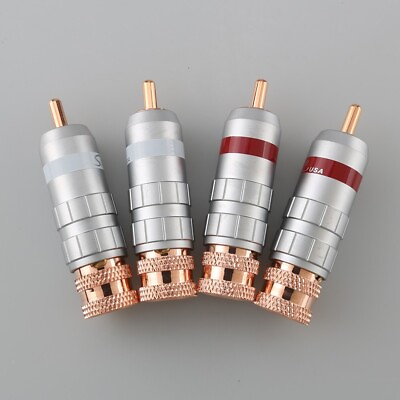 #ad 4PCS HI End red copper plated RCA Plug Audio Video Cable Adapter Solders $11.40
