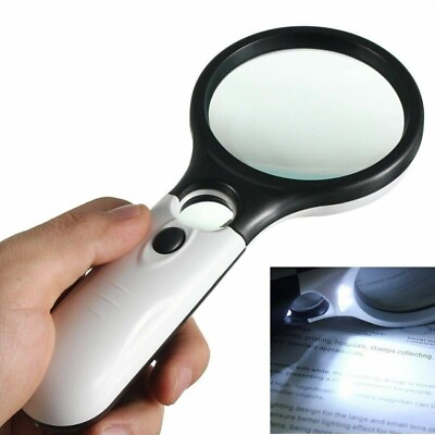 #ad 3 LED Light 45X Handheld Magnifier Reading Magnifying Glass Lens Jewelry Loupe $6.49