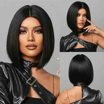 #ad Short Straight Bob Middle Part Heat Resistant Synthetic Wig Daily Use Cosplay $21.88