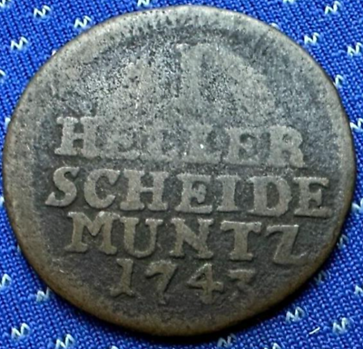 #ad 1743 German States 1 Heller Coin Hesse Kassel #ZX151 $24.40