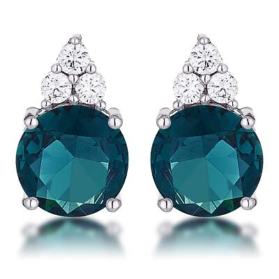 #ad Precious Stars Silvertone Blue Green Cubic Zirconia Round Cluster Drop Earrings $22.00
