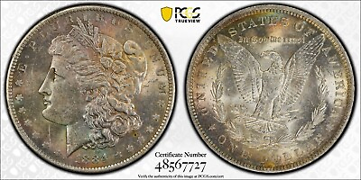 #ad MS61 1884 O Morgan Silver Dollar Gold Shield With Rainbow Toning $350.00