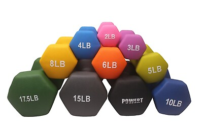 #ad POWERT HEX Neoprene Coated Colorful Dumbbell Weight Lifting Training One Pair $57.99