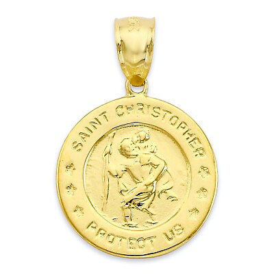 #ad Solid Gold Saint Christopher Protect Us Pendant Available in 10k or 14k $191.99