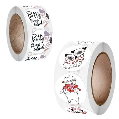 #ad 2 Rolls Cute Animal Label Stickers Round Envelope Seal Label Stickers Self Ad... $11.69