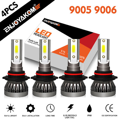 #ad 4x Headlight Bulbs 9005 9006 LED Combo High Beam Low Beam 6000K Super Bright USA $21.59