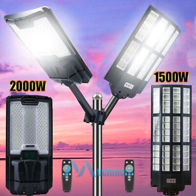 #ad Outdoor Commercial 1500W 2000W Solar Street Light Dusk to Dawn Road Lamp w Pole $129.69