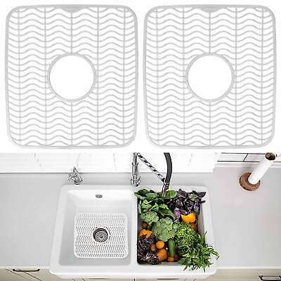 #ad 2 Pc Protective Kitchen Sink Mat Dish Rack Cushion Drainer Pad White 11quot; x 12quot; $9.41