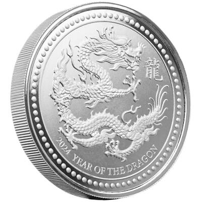 #ad 2024 2 oz Silver Lunar Year of the Dragon .999 Fine Silver Coin BU #A553 $70.17
