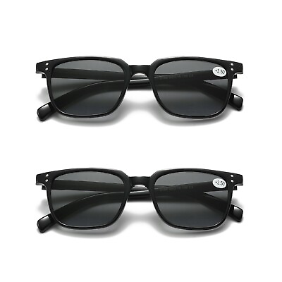 #ad 2 PK Unisex Full Lens Tinted Sun Readers Reading Sunglasses UV400 Black Frame $9.79