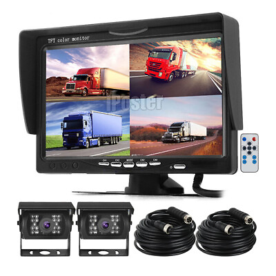 #ad 7quot; QUAD MONITOR SCREEN REAR VIEW BACKUP CCD CAMERA SYSTEM FOR BUS TRUCK RV VAN $94.99