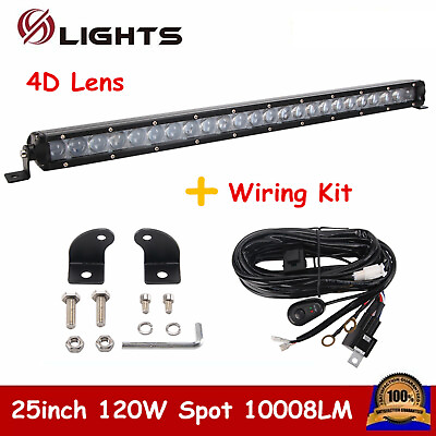 4D 25inch 120W LED Single Row Light Bar Spot Offroad For Jeep 22 24Wiring Kit $42.60