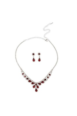#ad Rhinestone Teardrop Necklace Set Red $10.00