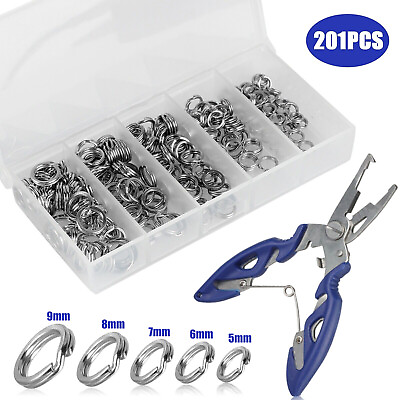 #ad 201Pcs Stainless Steel 5 Size Fishing Lures Split Rings For Fish Snap Connector $10.48