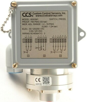 CCS 605GM1 Proof 750 Psig 52 Bar Monitor Pressure 605GM1 DPDT CCS FA.HEBM $319.99