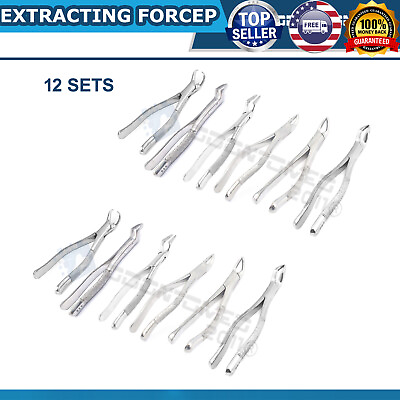 #ad 12 SET AMERICAN PATTERN EXTRACTING FORCEP # 23 32A 32 150S 151S 286 DENTIST $320.70