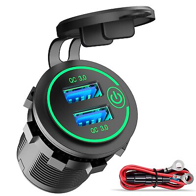 #ad Car USB Outlet 12V Charger Socket Waterproof 36W Dual QC3.0 USB Power Socket... $20.75