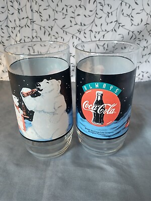#ad 2x 1995 Vintage Always Coca Cola Polar Bear Drinking Glasses $12.99