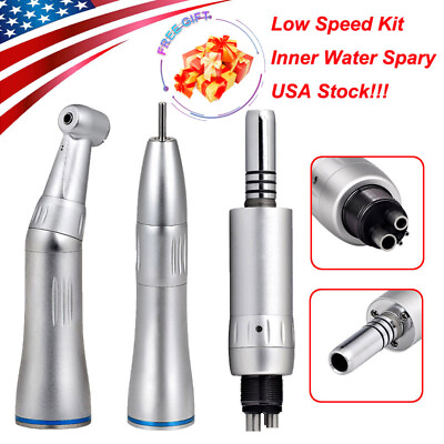 #ad Dental Slow Speed Handpiece Inner Water Contra Angle Straight Air Motor 4 Hole $62.99