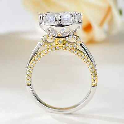 #ad 3Ct Round Cut Real Moissanite Solitaire Heart Prong Ring 14K White Gold Plated $143.99