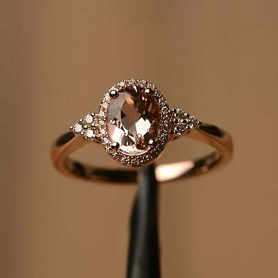 #ad 2Ct Oval Cut Morganite Diamond Halo Engagement Wedding Ring 14K Rose Gold Finish $51.75