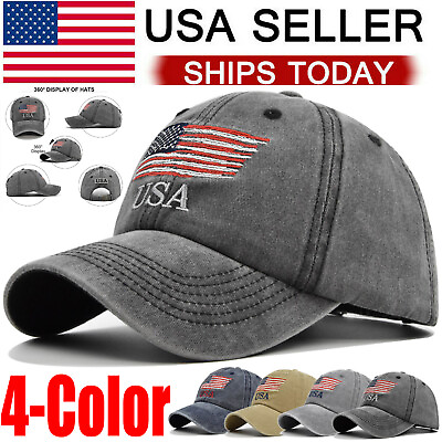 4 Color Embroidered U.S.A American Flag Cotton Adjustable Baseball Hat Cap $9.59
