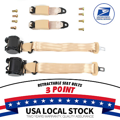 #ad 2X 3 Point Retractable Safety Seat Belt Lap Diagonal Belt For Belt in Seat BIS $41.99