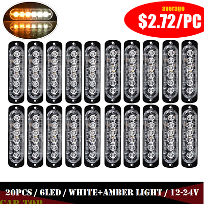 20X 6 LED Side Marker Flash Emergency Strobe Light Bar Kit Tow Truck Amber White $53.14