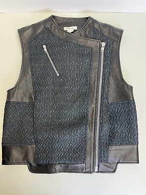 #ad Helmut Lang Vest Womens P S ? Lamb Leather Black Moto Biker Mixed Material Funky $66.49