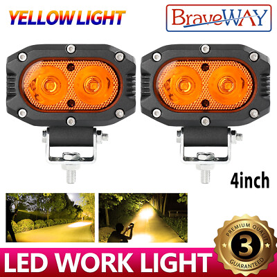 #ad 2PCS Amber 4Inch 196W LED Work Light Bar Flood Pods Driving Off Road Tractor 4WD $47.52