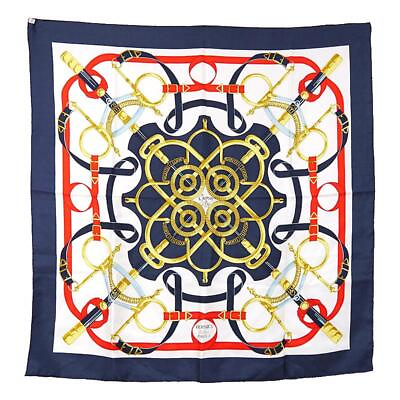 #ad HERMES Authentic Scarf Wraps Carre 90 Stole Eperon dor 100% Silk Navy Ladies $258.55