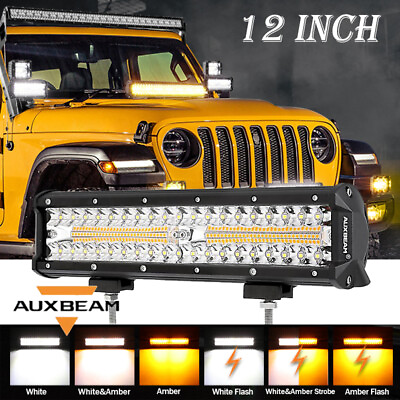 #ad Auxbeam 12#x27;#x27; LED Light Bar Amber White Strobe LED Light Pod For Jeep Wrangler JK $44.98