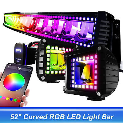 52inch 300W LED Light Bar 4quot; LED Pods Remote RGB Halo Color Changing For Chevy $242.05