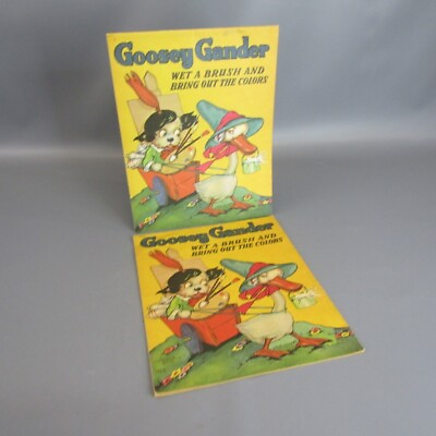 #ad Vintage Goosey Gander Lot of 2 Coloring Books Wet a Brush Water Painting 1944 $8.79