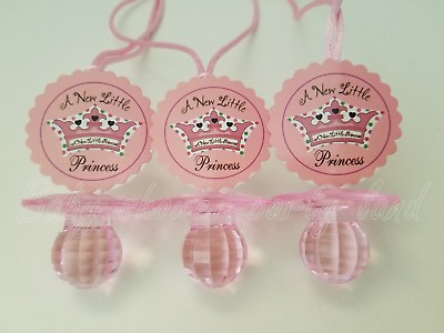 #ad 12 Princess Pacifier Necklaces Baby Shower Pink Favors Its a Girl Game Recuerdos $11.99