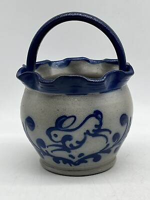 #ad #ad Wisconsin Pottery Blue Bunny Handmade Stoneware Basket Columbus WI 1992 $39.95