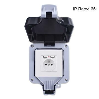 #ad Waterproof Wall Socket Anti UV French Standard Dual USB Surface Mounted Outlet $37.83