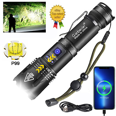 Super Bright XHP99 LED Flashlight Rechargeable Powerful Zoom Torch With Battery $24.93
