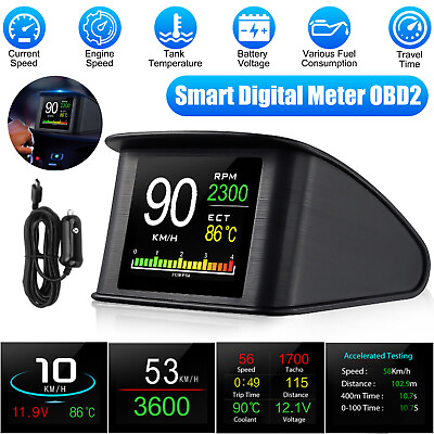 #ad Car Digital OBD2 HUD Speedometer Head Up Display LCD Screen RPM Alarm Universal $28.98