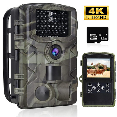 #ad 36MP 4K Hunting Game Trail Camera IP66 Wildlife Night Vision With 32GB SD Card $34.79