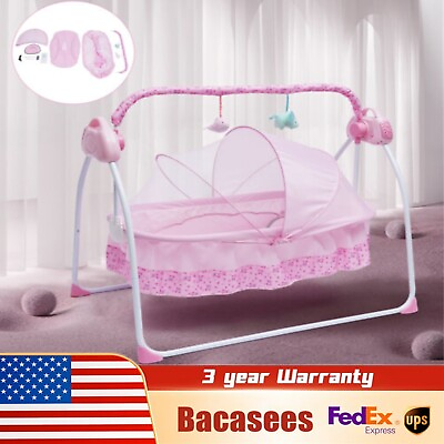 #ad Electric Crib Cradle Auto Swing Newborn Bassinet Sleep Bed Infant Bluetooth $72.21