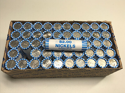 #ad 1 JEFFERSON NICKEL BANK BOX CIRCULATED 50 ROLLS $100 FACE VALUE $134.99