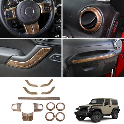 #ad Wood Grain Interior Decor Trim Cover Kit for Jeep Wrangler JK 11 18 Accessories $39.99
