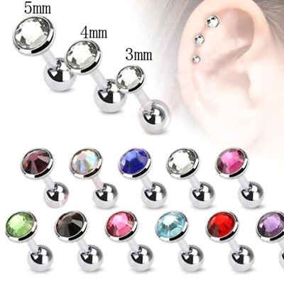 #ad 2pc Surgical Steel Gem Barbell Ear Cartilage Tragus Helix Stud Earring Piercing $3.39