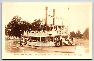 #ad Postcard RPPC River Boat Suwanee As Restored Greenfield Village Dearborn MI $7.50