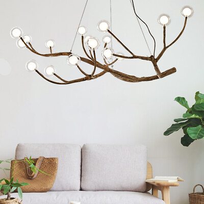 #ad Modern Glass Globe Chandelier Wood Branch Tree Branch Light Ceiling Fixtures New $215.34